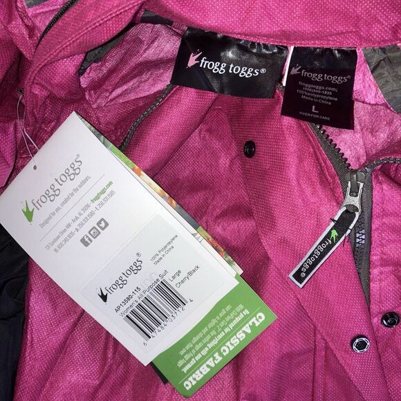 FROGG TOGGS size L WATERPROOF BREATHABLE ALL PURPOSE Rain Jacket Cherry Black - Picture 4 of 5